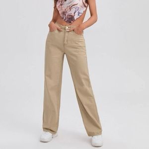 High Waist Slant Pocket Straight Jeans